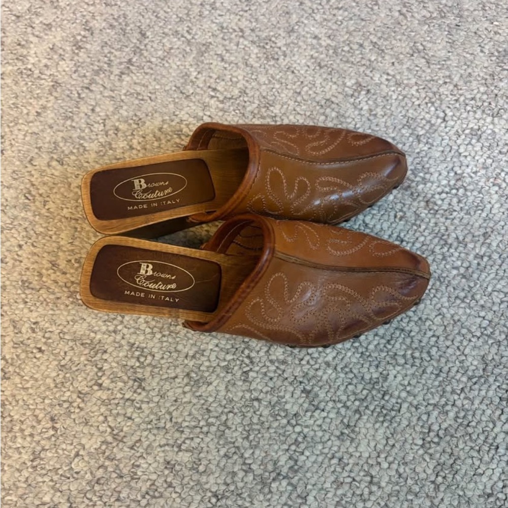 Vintage Brown Leather Mules - Picture 2 of 6
